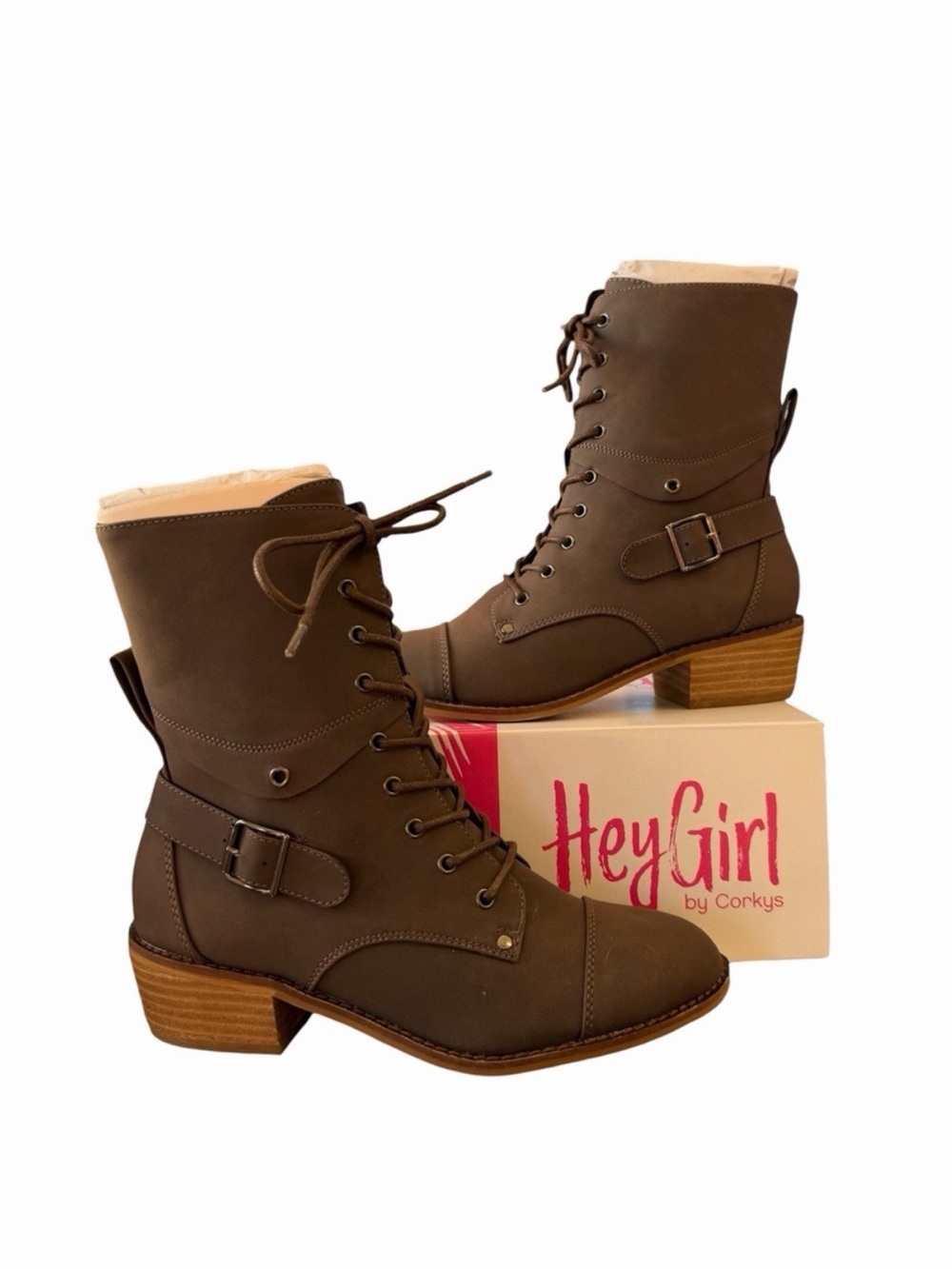 Hey Girl by Corkys Hocus Pocus Lace Up Riding Boots Womenโs Moto Winter Brown